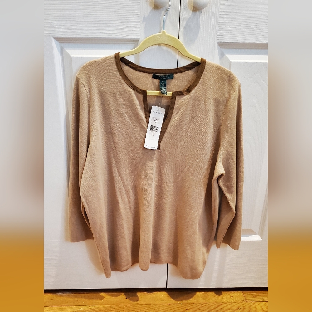 RALPH LAUREN 1X NWT Tan Brown Sweater